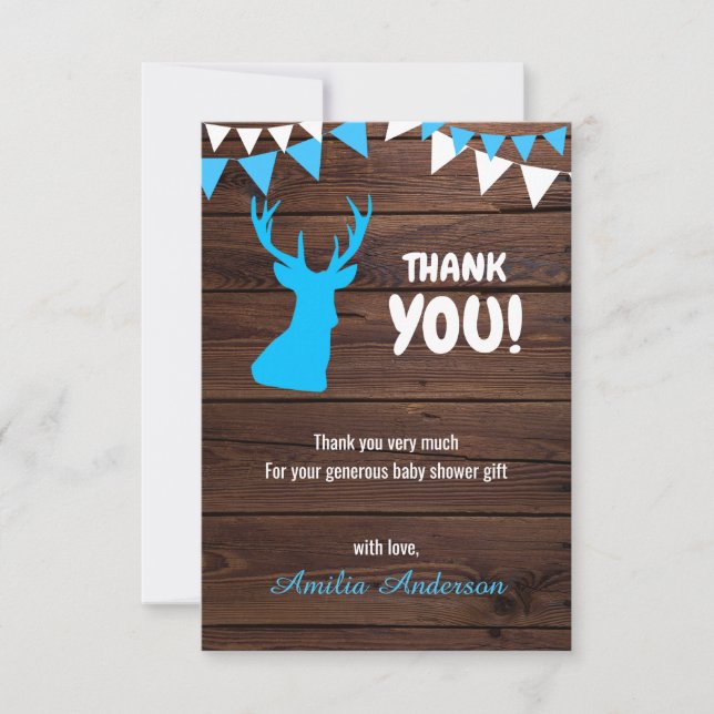Rustic Buck Theme Boy THANK YOU baby shower Card (Front)