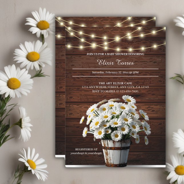 Rustic Bucket Daisy in Bloom Baby Shower Invitation (Creator Uploaded)