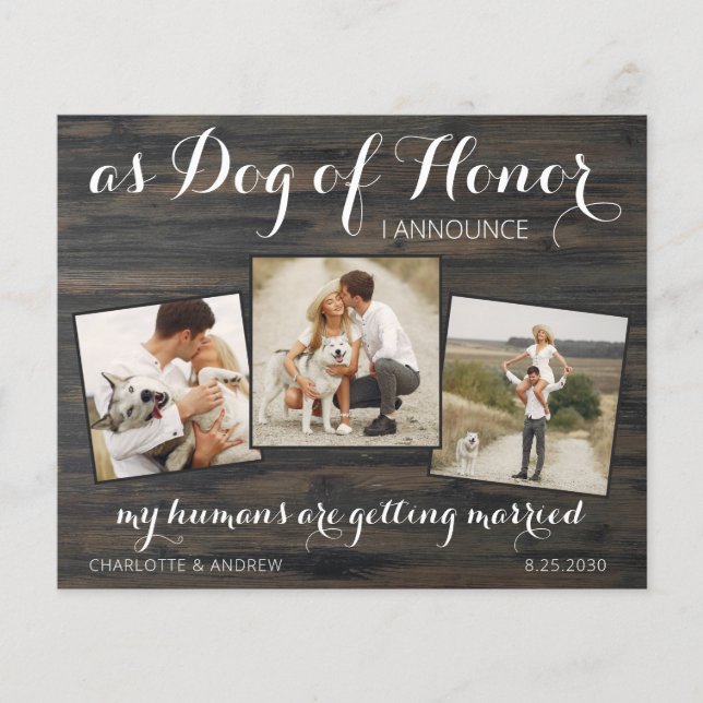 Rustic Budget Dog Wedding Save The Date QR Code  (Front)