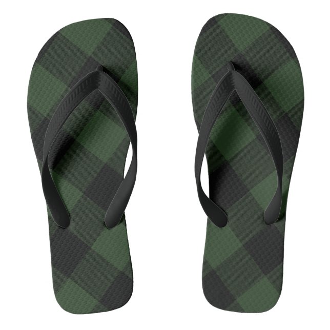 Rustic Buffalo Check Celtic Green Black Flip Flops (Footbed)