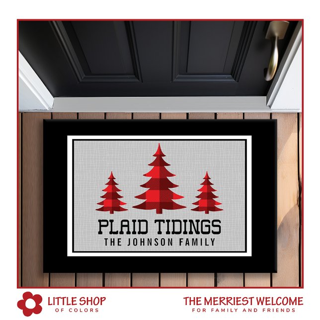 Rustic Buffalo Check Christmas Trees Monogram Doormat (Creator Uploaded)