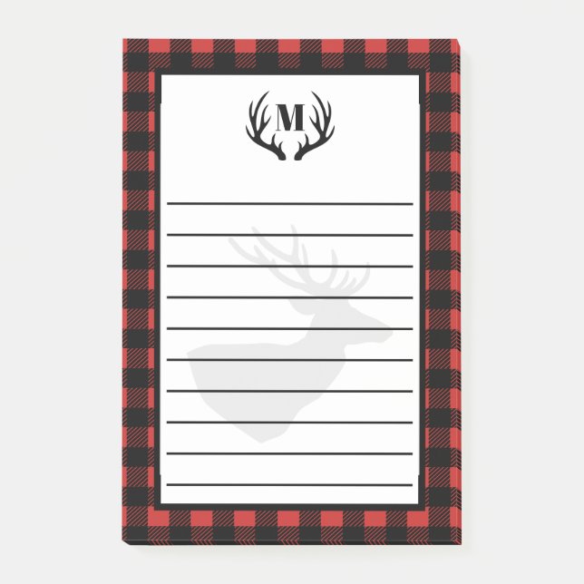 Rustic Buffalo Check Plaid & Deer Antlers Post-it Notes (Front)