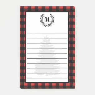 Rustic Buffalo Check Plaid & Laurels Monogram Post-it Notes