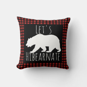 Rustic Buffalo Check Plaid Let's Hibearnate Bear Cushion