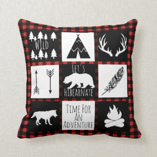 Rustic Buffalo Check Plaid & Wilderness Animals Cushion