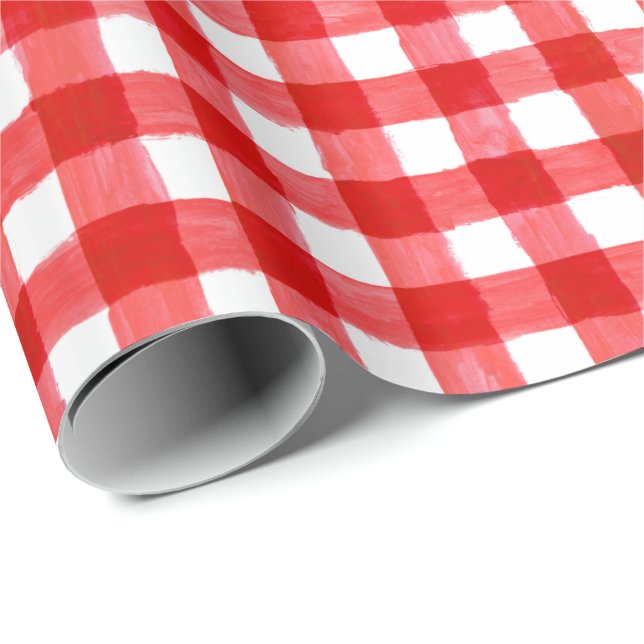 Rustic Buffalo Check Red and White Wrapping Paper (Roll Corner)