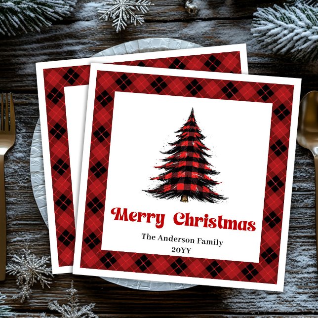 Rustic Buffalo Christmas Tree Napkin Editable (Rustic Buffalo Christmas Tree Napkin Editable)
