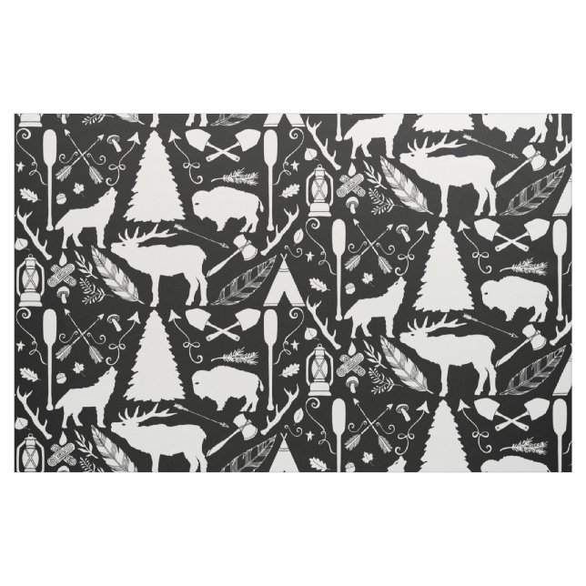 Rustic Buffalo Deer Arrows wolf Woodland Pattern Fabric (Fat Quarter)