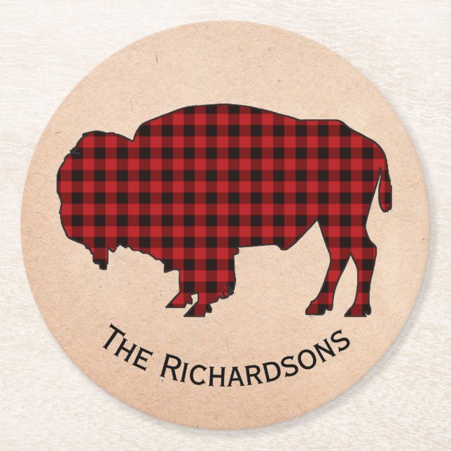 Rustic Buffalo Personalised Paper Coasters (Front)