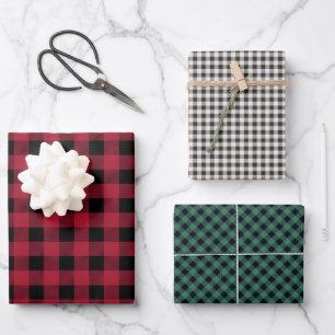 Rustic Buffalo Plaid 3 Different Pattern Wrapping Paper Sheet