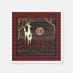 Rustic Buffalo Plaid Baby Shower Initials Napkin