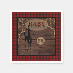 Rustic Buffalo Plaid Baby Shower Initials Napkin