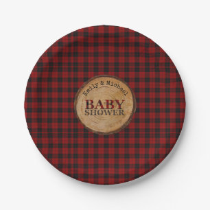 Rustic Buffalo Plaid Baby Shower Personalised Paper Plate