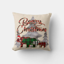 Rustic Buffalo Plaid Bears Berry Christmas