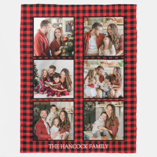 Rustic Buffalo Plaid Black Red Photo Collage Fleece Blanket
