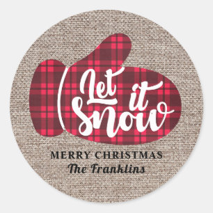 Rustic Buffalo Plaid Burlap Let It Snow Christmas  Classic Round Sticker