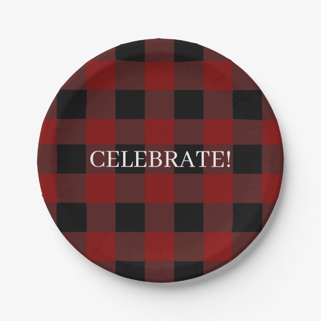 Rustic Buffalo Plaid Celebrate or Customise Paper Plate (Front)