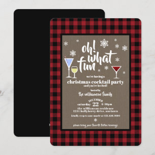 Rustic Buffalo Plaid Christmas Cocktail Party Invitation