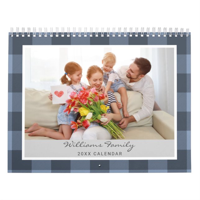 Rustic Buffalo Plaid Farmhouse Family Photo 2024 Calendar (Cover)
