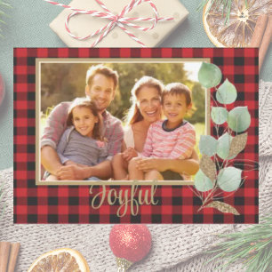 Rustic Buffalo Plaid Glitter Christmas Family  Card