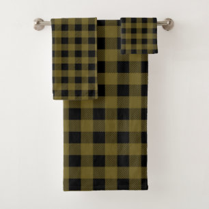 Rustic Buffalo Plaid   Green and Black Checks   Bath Towel Set