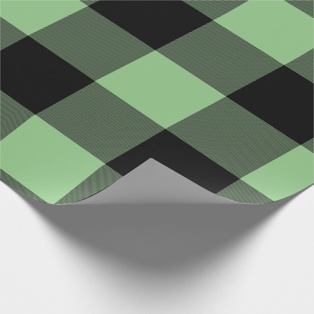 Rustic Buffalo Plaid Green Black Wrapping Paper (Corner)