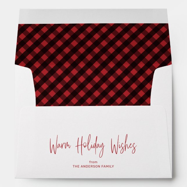 Rustic Buffalo Plaid Handwriting Christmas Envelope (Back (Bottom))