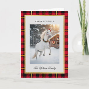 Rustic Buffalo Plaid Horse Photo Christmas Folded Holiday Card