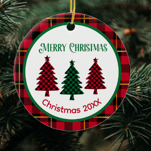 Rustic Buffalo Plaid in Red Green Black Christmas  Ceramic Tree Decoration
