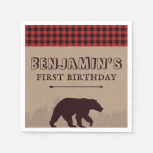 Rustic Buffalo Plaid Lumberjack Birthday Theme Napkin