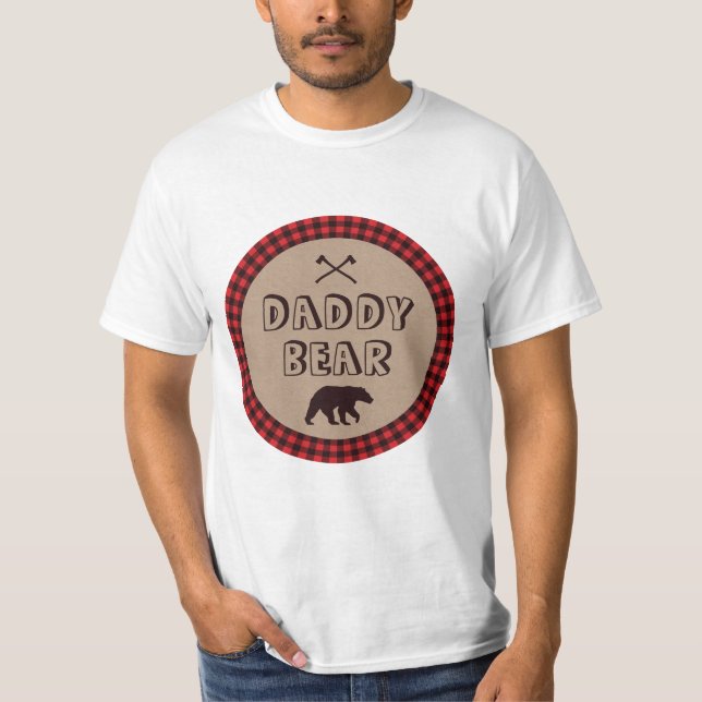 Rustic Buffalo Plaid Lumberjack Shower Daddy Bear T-Shirt (Front)