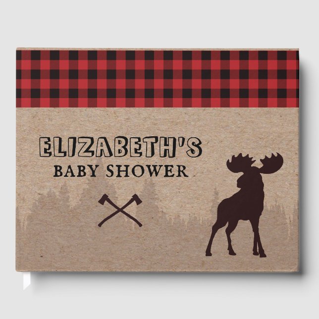 Rustic Buffalo Plaid Lumberjack Theme Baby Shower Guest Book (Front)
