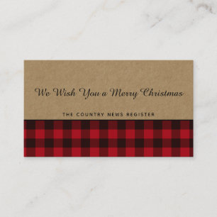 Rustic Buffalo Plaid Merry Christmas Kraft Business Card