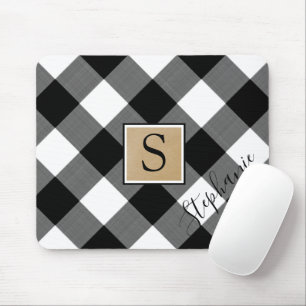 Rustic Buffalo Plaid Monogram Script Name Mouse Mat