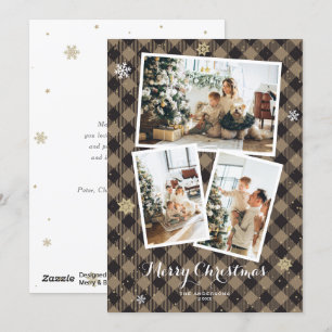 Rustic Buffalo Plaid Photo Collage Merry Christmas Holiday Card