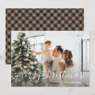 Rustic Buffalo Plaid Photo Merry Christmas Holiday Card