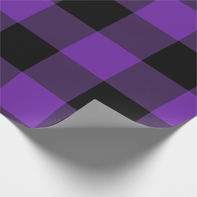 Rustic Buffalo Plaid Purple Black Wrapping Paper (Corner)