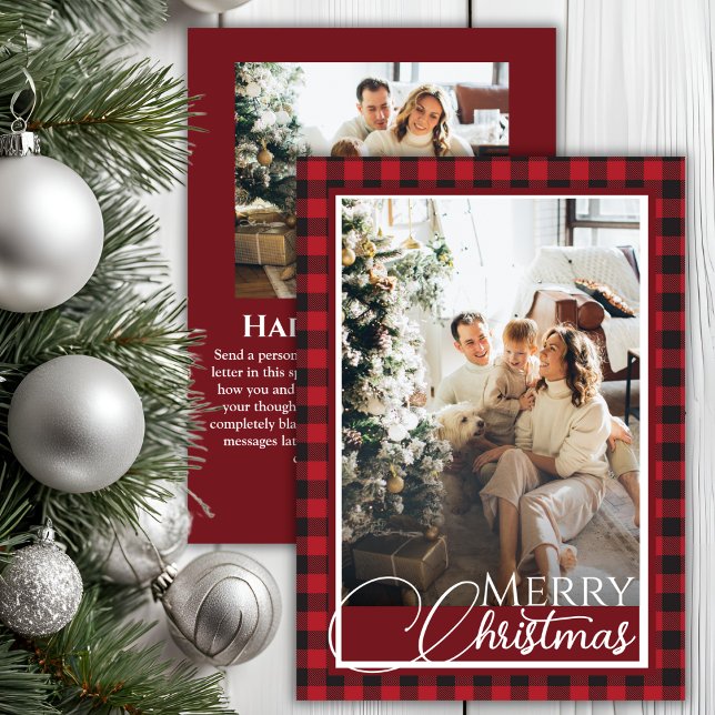 Rustic Buffalo Plaid Red and Black Photo Christmas Holiday Card (Rustic Buffalo Plaid Red and Black Photo Christmas Holiday Card)