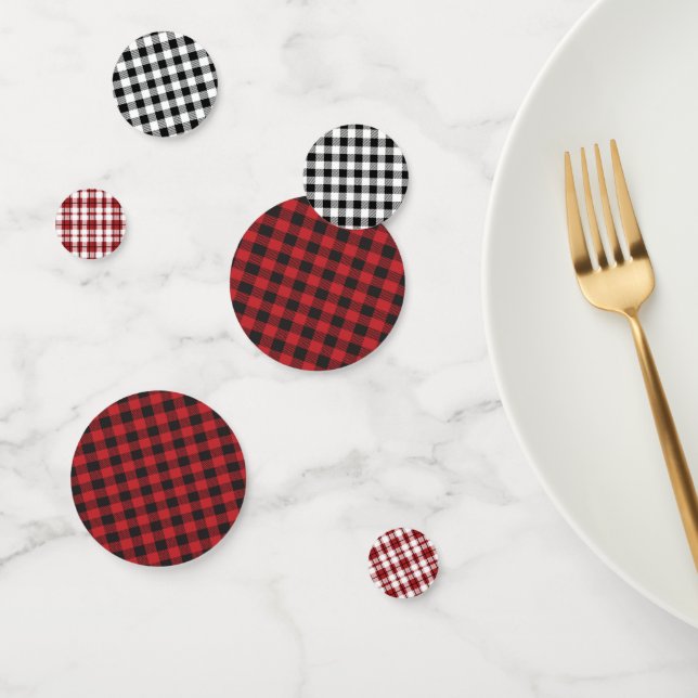 Rustic Buffalo Plaid Red Black White Minimal Confetti (Group)