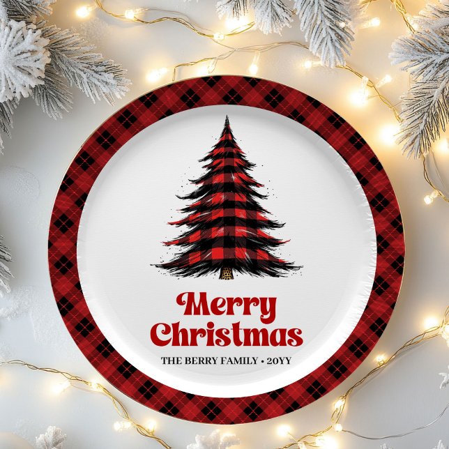 Rustic Buffalo Plaid Tree Holiday Paper Plates (Rustic Buffalo Plaid Tree Holiday Paper Plates)