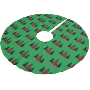 Rustic Buffalo Plaid Trees Pattern Brushed Polyester Tree Skirt