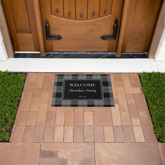 Rustic buffalo plaid welcome monogram established doormat (Outdoor)