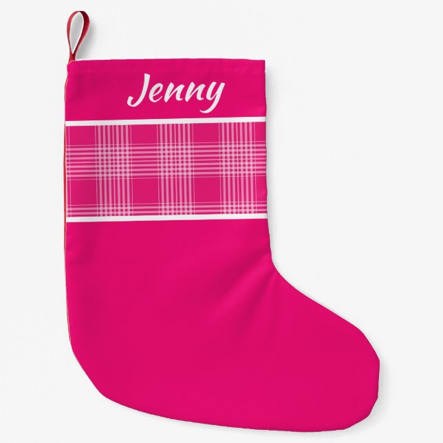 Rustic Buffalo Tartan pattern Pink personalised Small Christmas Stocking (Front)