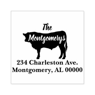 Rustic Bull Silhouette Family Address Rubber Stamp