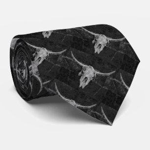 Rustic Bull Skull Black Country Western Texture Tie
