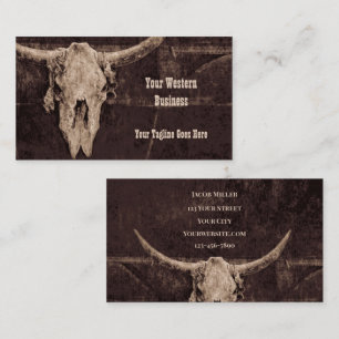 Rustic Bull Skull Brown Country Western Texture Business Card