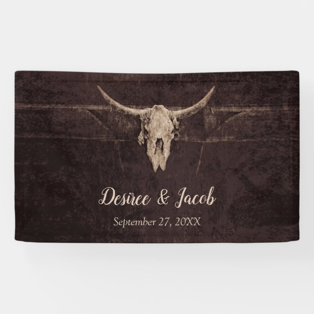 Rustic Bull Skull Wedding Country Western Texture Banner (Horizontal)