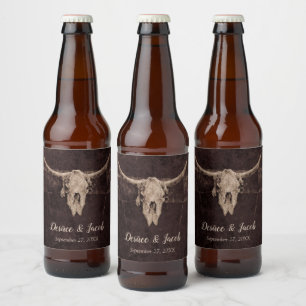 Rustic Bull Skull Wedding Country Western Texture Beer Bottle Label