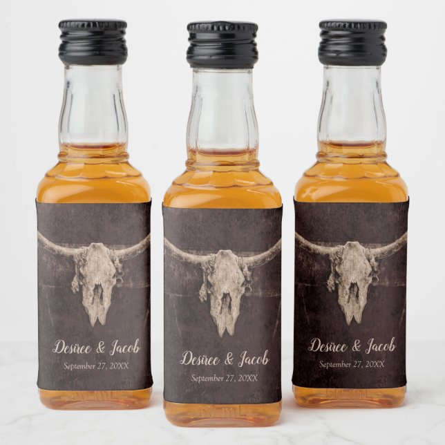 Rustic Bull Skull Wedding Country Western Texture Liquor Bottle Label (Bottles)