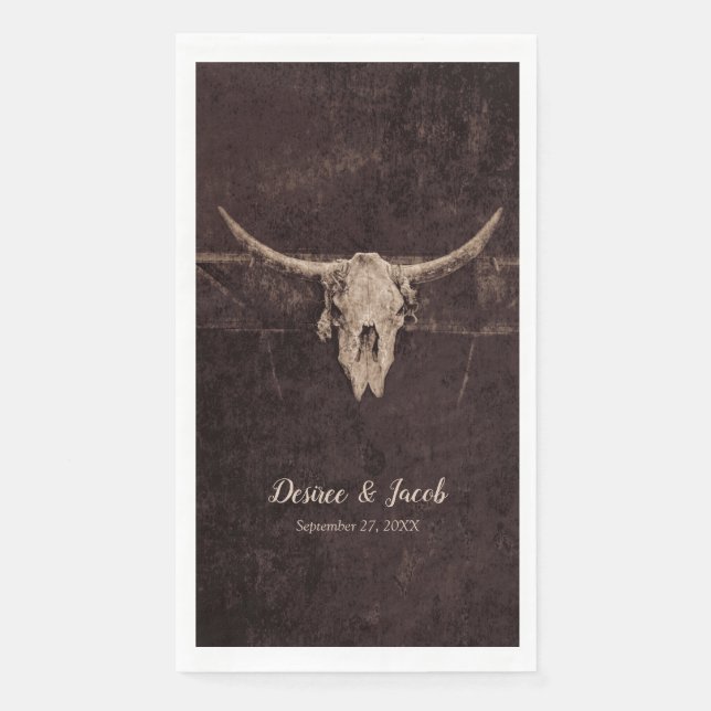 Rustic Bull Skull Wedding Country Western Texture Napkin (Front)